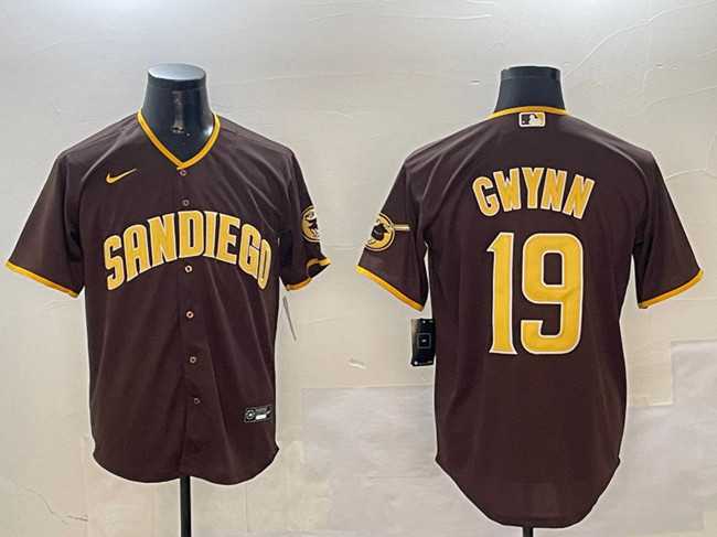 Mens San Diego Padres #19 Tony Gwynn Brown Cool Base Stitched Jersey